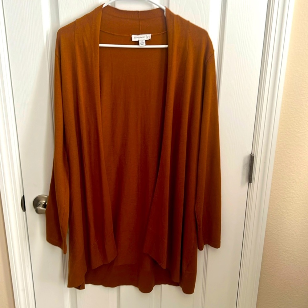 Susan Graver Open Front Cardigan Sweater Bronze Brown Knit Small Medium